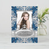 Royal Blue Glitter Diamond Glamor Quinceanera Kaart (Staand voorkant)