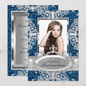 Royal Blue Glitter Diamond Glamor Quinceanera Kaart (Voorkant / Achterkant)