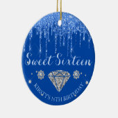 Royal Blue Glitter Drip Diamond Sweet Sixteen Keramisch Ornament (Rechts)