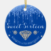 Royal Blue Glitter Drip Diamond Sweet Sixteen Keramisch Ornament (Voorkant)