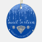 Royal Blue Glitter Drip Diamond Sweet Sixteen Keramisch Ornament (Links)