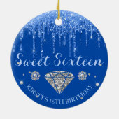 Royal Blue Glitter Drip Diamond Sweet Sixteen Keramisch Ornament (Achterkant)
