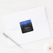 Royal Blue Glitter Drips op Black 21st Verjaardag Vierkante Sticker (Envelop)