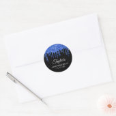 Royal Blue Glitter druipt op zwarte 18e verjaardag Ronde Sticker (Envelop)