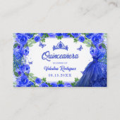 Royal Blue Glitter Floral Sparkle Quinceanera Informatiekaartje (Voorkant)
