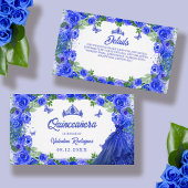 Royal Blue Glitter Floral Sparkle Quinceanera Informatiekaartje