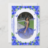 Royal Blue Glitter Floral Sparkle Quinceanera Kaart (Achterkant)