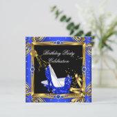 Royal Blue Glitter High Hiel Shoes Gold Black Kaart (Staand voorkant)