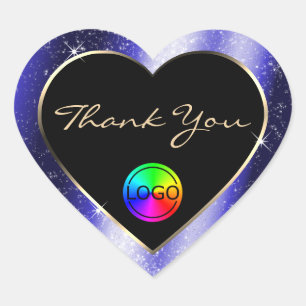 Royal Blue Glitter Lijst Bedankt met Logo Hart Sticker