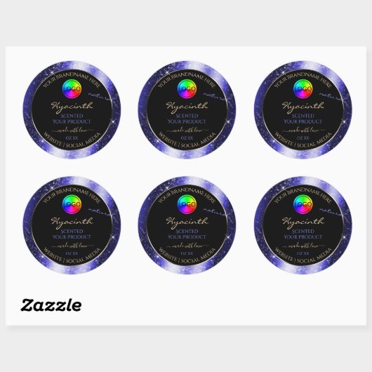 Royal Blue Glitter Lijst Productlabel met Logo Ronde Sticker (Vel)