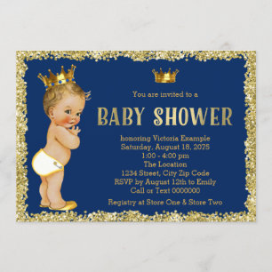 Royal Blue Glitter Prince Baby shower Kaart