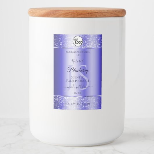 Royal Blue Glitter Product Labels Monogram Logo Voedselcontainer Etiket (Voorkant)