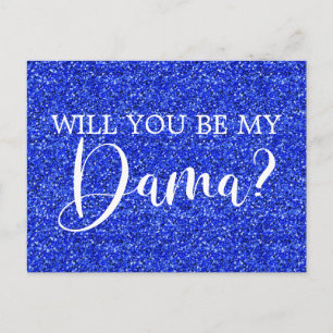 Royal Blue Glitter Quinceañera Dama Voorstel Uitnodiging Briefkaart