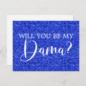 Royal Blue Glitter Quinceañera Dama Voorstel Uitnodiging Briefkaart (Voorkant / Achterkant)