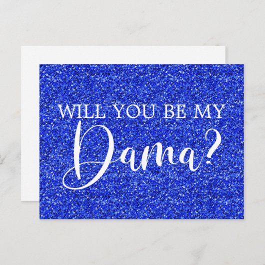 Royal Blue Glitter Quinceañera Dama Voorstel Uitnodiging Briefkaart (Voorkant / Achterkant)