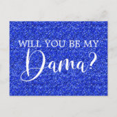 Royal Blue Glitter Quinceañera Dama Voorstel Uitnodiging Briefkaart (Voorkant)