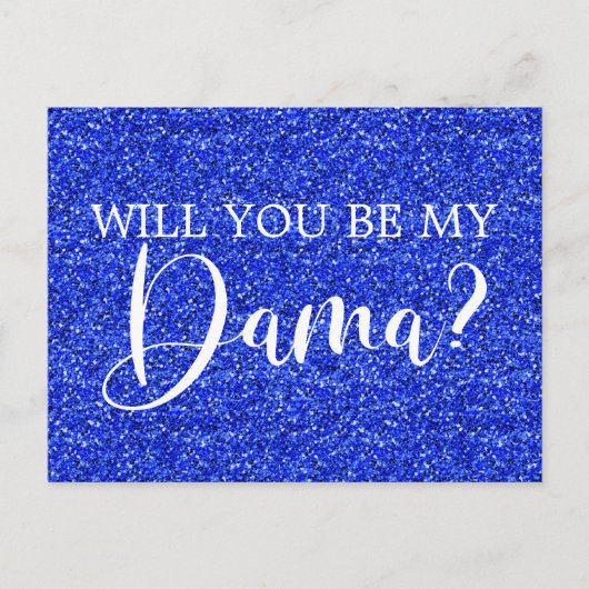 Royal Blue Glitter Quinceañera Dama Voorstel Uitnodiging Briefkaart (Voorkant)