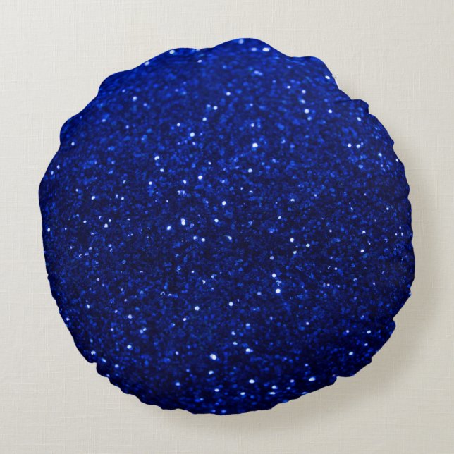 Royal Blue Glitter Round Sierkussen Rond Kussen (Achterkant)