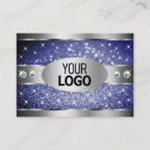 Royal Blue Glitter Sparkle Stars Diamonds en Logo Visitekaartje (Voorkant)