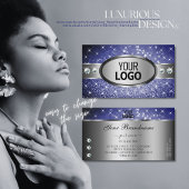 Royal Blue Glitter Sparkle Stars Diamonds en Logo Visitekaartje