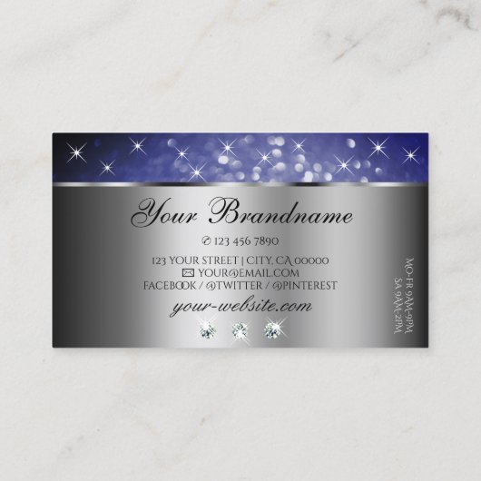 Royal Blue Glitter Sparkle Stars Diamonds Quality Visitekaartje (Achterkant)