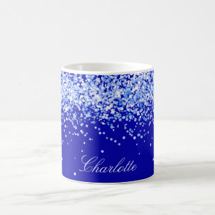 Royal blue glitter sparkles name script koffiemok