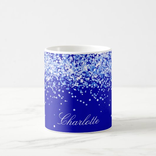 Royal blue glitter sparkles name script koffiemok (Center)
