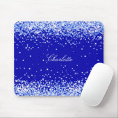 Royal blue glitter sparkles name script muismat (Met muis)