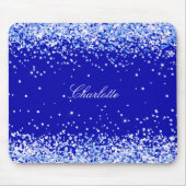 Royal blue glitter sparkles name script muismat (Voorkant)