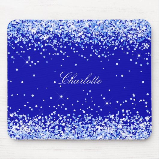 Royal blue glitter sparkles name script muismat (Voorkant)