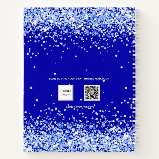 Royal blue glitter sparkles name script notitieboek (Achterkant)