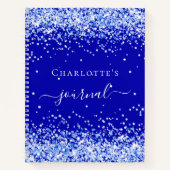 Royal blue glitter sparkles name script notitieboek (Voorkant)