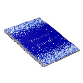 Royal blue glitter sparkles name script notitieboek (Rechterzijde)