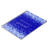 Royal blue glitter sparkles name script notitieboek (Linkerzijde)
