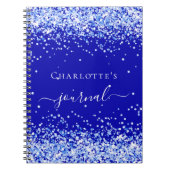 Royal blue glitter sparkles name script notitieboek (Voorkant)