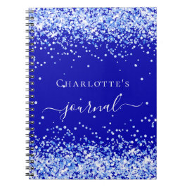 Royal blue glitter sparkles name script notitieboek