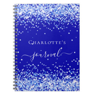 Royal blue glitter sparkles name script notitieboek