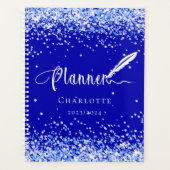 Royal blue glitter sprankelt naam glam 2026 planner (Voorkant)