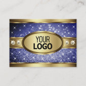 Royal Blue Glitter Stars Diamonds en Logo Gold Visitekaartje (Voorkant)