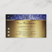Royal Blue Glitter Stars Diamonds Initialen Gold Visitekaartje (Achterkant)