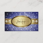 Royal Blue Glitter Stars Diamonds Initialen Gold Visitekaartje (Voorkant)