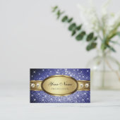 Royal Blue Glitter Sterren Diamanten Shimmery Goud Visitekaartje (Staand voorkant)
