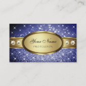 Royal Blue Glitter Sterren Diamanten Shimmery Goud Visitekaartje (Voorkant)