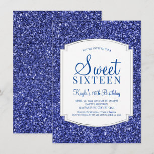 Royal Blue Glitter Sweet 16 Kaart
