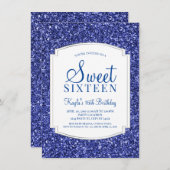 Royal Blue Glitter Sweet 16 Uitnodigingen (Voorkant / Achterkant)