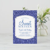 Royal Blue Glitter Sweet 16 Uitnodigingen (Staand voorkant)
