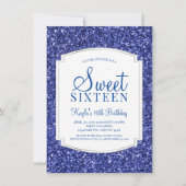 Royal Blue Glitter Sweet 16 Uitnodigingen (Voorkant)