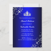 Royal Blue Glitter Tiara & Heels Sweet 16 Invite Kaart (Achterkant)