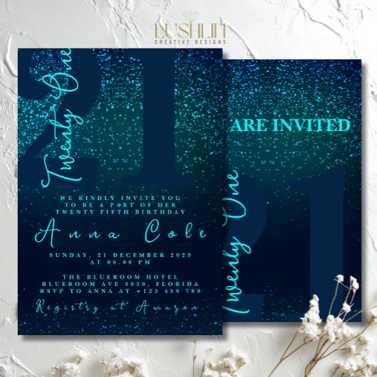Royal Blue Glitter Verjaardag Sparkling Glam Party Kaart