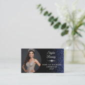 Royal Blue Glitz Pageant Business Card Visitekaartje (Staand voorkant)